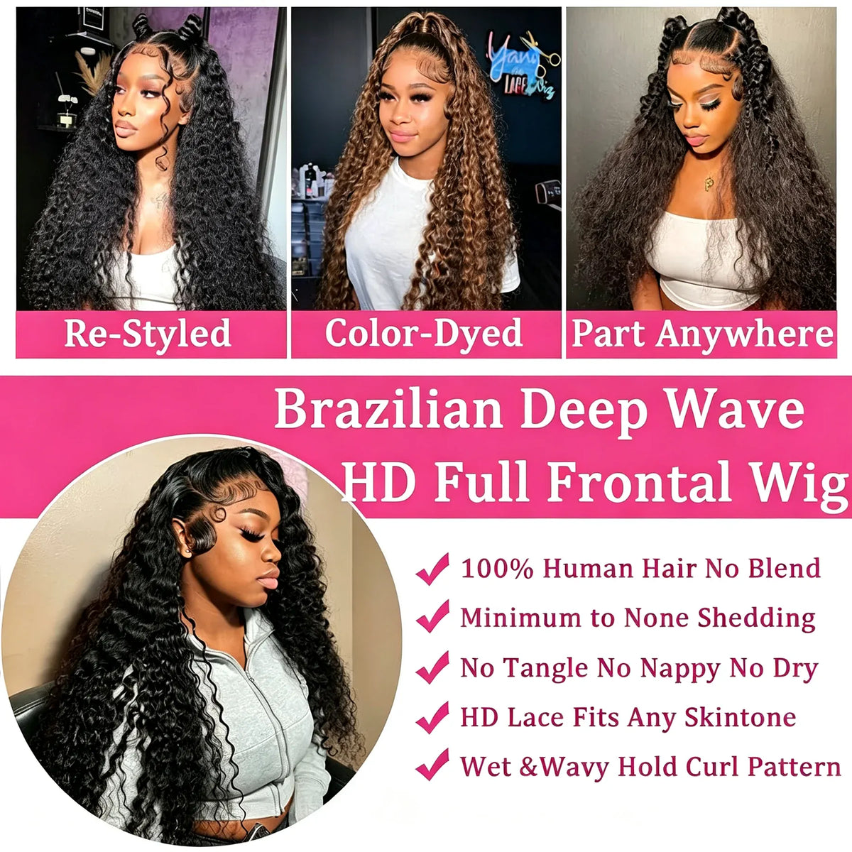 Brazilian Deep Curly 13x6 Lace Frontal Wigs 300% Density Deep Wave Human Hair Wig Natural Human Hair 5x5 Glueless Wigs For Women