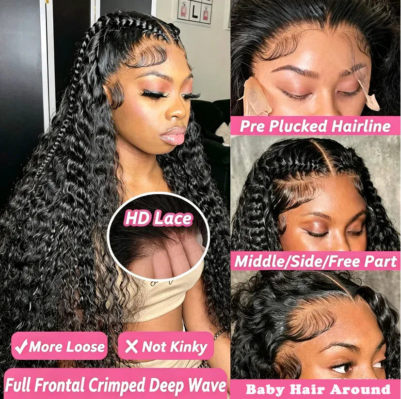 Brazilian Deep Curly 13x6 Lace Frontal Wigs 300% Density Deep Wave Human Hair Wig Natural Human Hair 5x5 Glueless Wigs For Women
