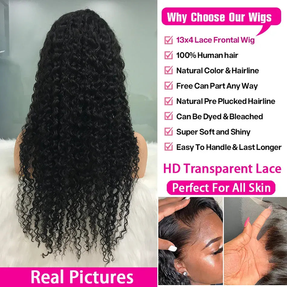 Brazilian Deep Curly Human Hair Wig 13X6/13X4/360 HD Lace Frontal Wig 180/250%Density