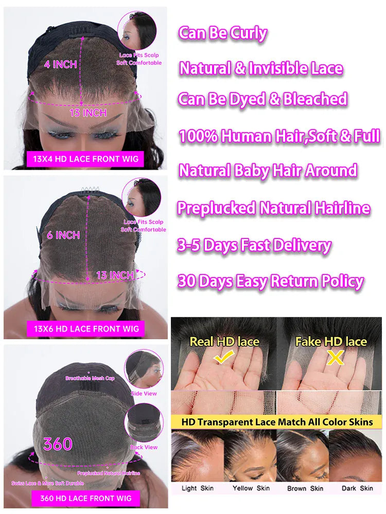 Brazilian Deep Curly Human Hair Wig 13X6/13X4/360 HD Lace Frontal Wig 180/250%Density
