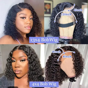 Brazilian Deep Wave Bob Human Hair Wig, 13x4 HD Lace Front, Glueless Wear and Go, Pre-Plucked, 250% Density