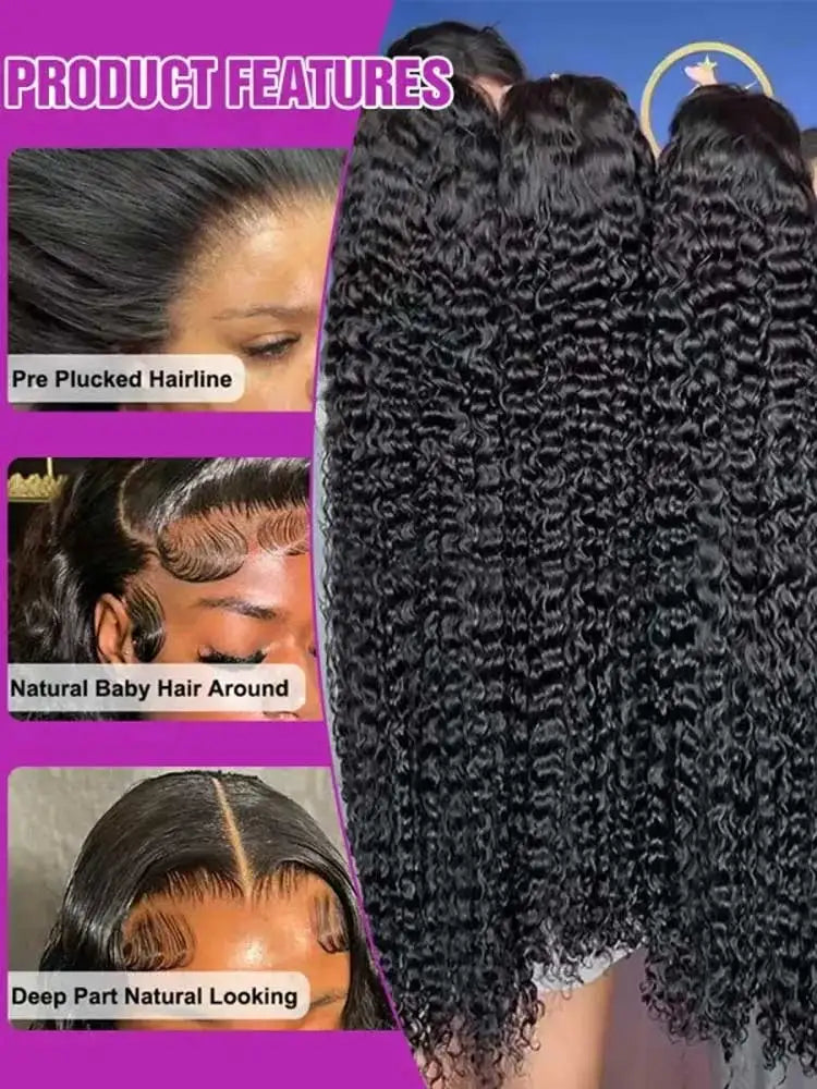 Brazilian Jerry Curly Human Hair Wig 250% Density Pre-Plucked 13x4 or 13x6 HD Transparent Lace Front
