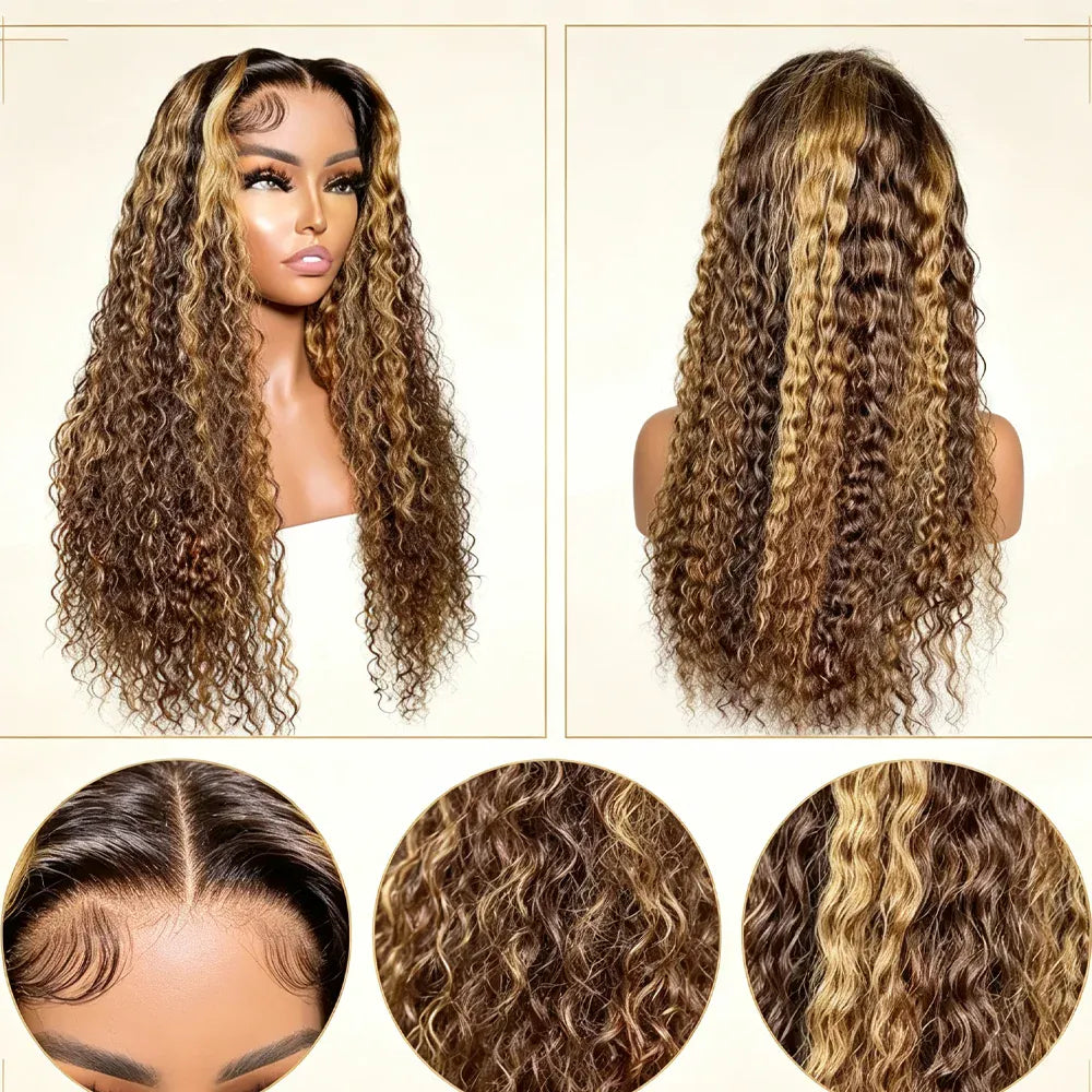 Brown & Blonde Ombre Deep Wave Human Hair Wig, 13x4 HD Lace Front, 200% Density, Pre-Plucked with Baby Hair