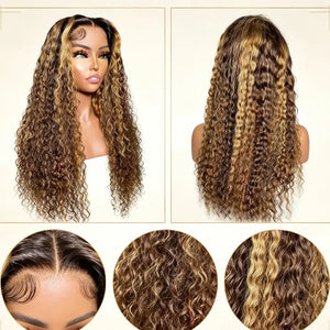 Brown & Blonde Ombre Deep Wave Human Hair Wig, 13x4 HD Lace Front, 200% Density, Pre-Plucked with Baby Hair