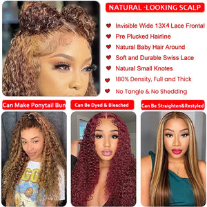 Brown & Blonde Ombre Deep Wave Human Hair Wig, 13x4 HD Lace Front, 200% Density, Pre-Plucked with Baby Hair