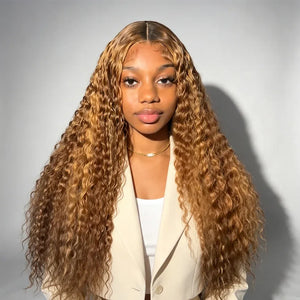 Brown & Blonde Ombre Deep Wave Human Hair Wig, 13x4 HD Lace Front, 200% Density, Pre-Plucked with Baby Hair