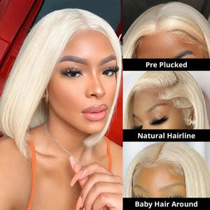 (Bubbles) 613 Blonde Bob Human Hair HD Lace Front Wig 13x4 Brazilian Remy Hair, Straight 150-180% Density, 8-16 Inch