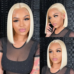 (Bubbles) 613 Blonde Bob Human Hair HD Lace Front Wig 13x4 Brazilian Remy Hair, Straight 150-180% Density, 8-16 Inch