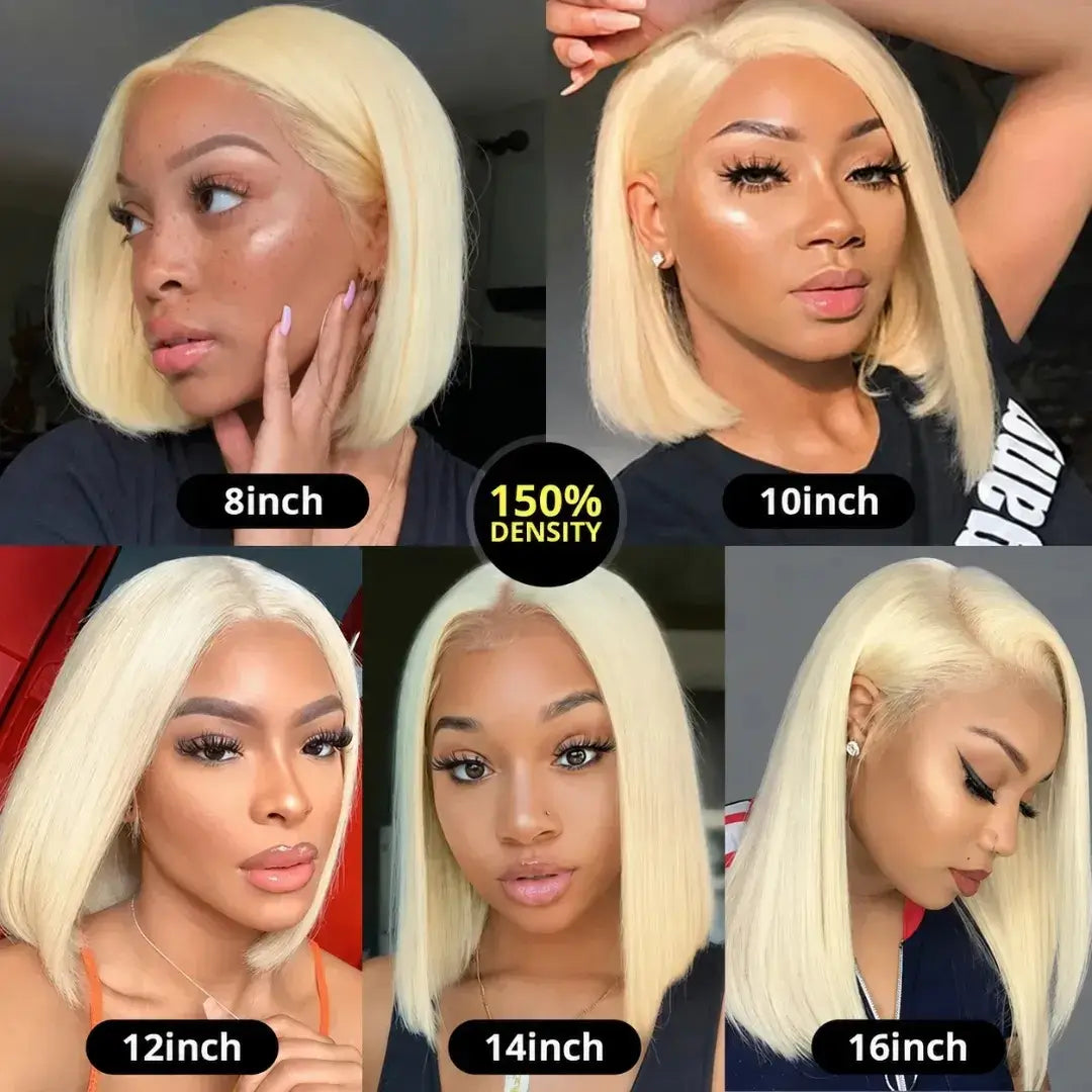 (Bubbles) 613 Blonde Bob Human Hair HD Lace Front Wig 13x4 Brazilian Remy Hair, Straight 150-180% Density, 8-16 Inch