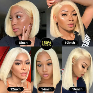 (Bubbles) 613 Blonde Bob Human Hair HD Lace Front Wig 13x4 Brazilian Remy Hair, Straight 150-180% Density, 8-16 Inch