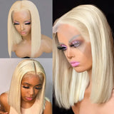 (Bubbles) 613 Blonde Bob Human Hair HD Lace Front Wig 13x4 Brazilian Remy Hair, Straight 150-180% Density, 8-16 Inch