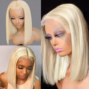 (Bubbles) 613 Blonde Bob Human Hair HD Lace Front Wig 13x4 Brazilian Remy Hair, Straight 150-180% Density, 8-16 Inch
