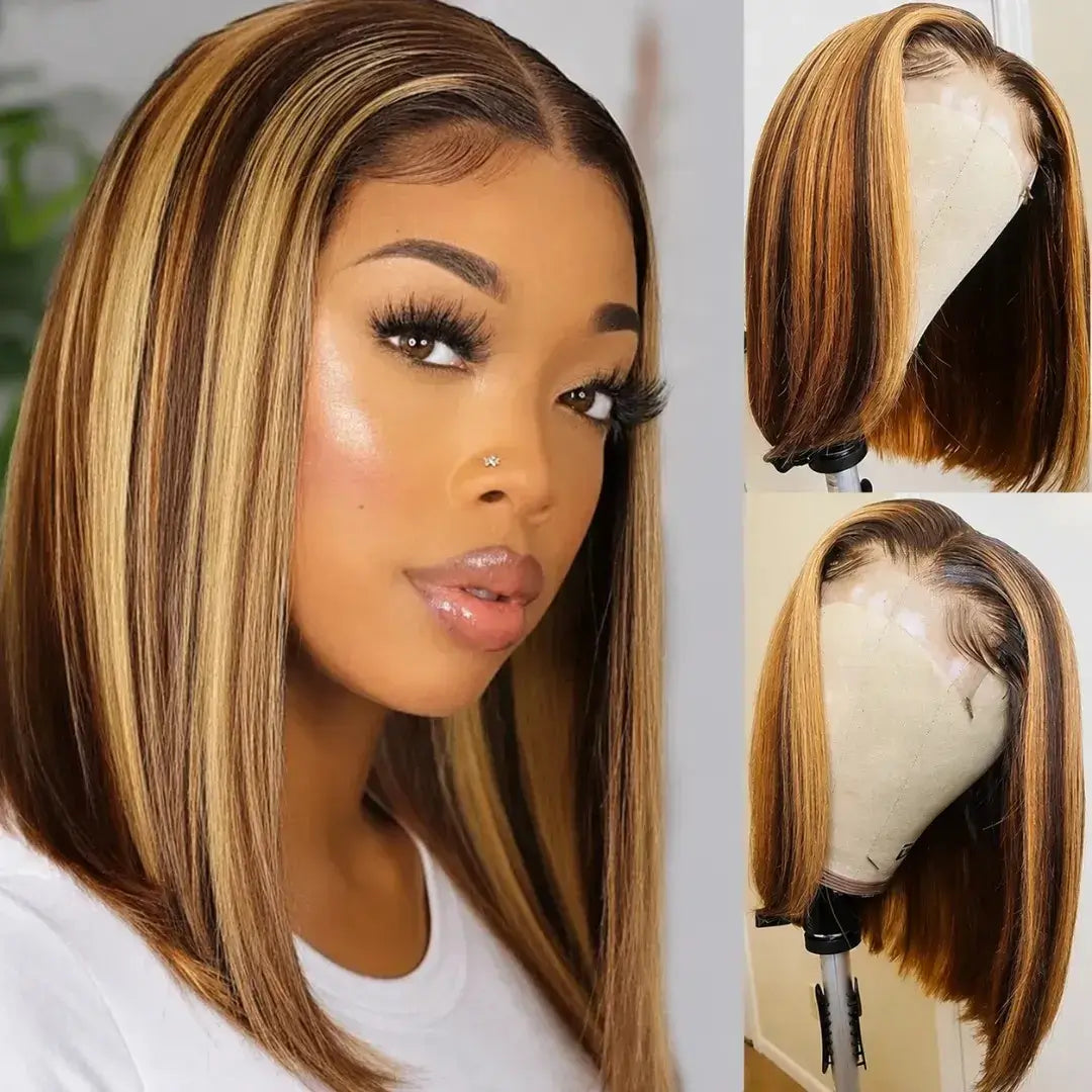(Bubbles) 613 Blonde Bob Human Hair HD Lace Front Wig 13x4 Brazilian Remy Hair, Straight 150-180% Density, 8-16 Inch