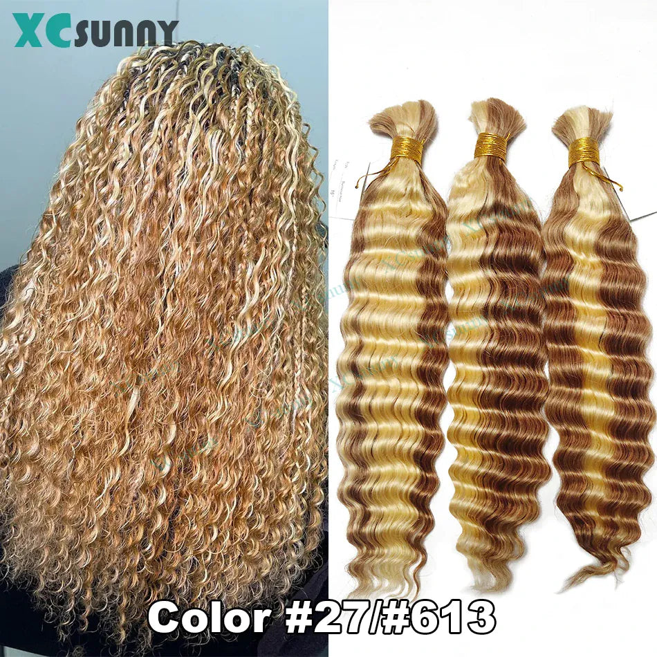 Bulk Human Hair For Braiding Deep Wave Bulk Hair For Boho Braids Double Drawn Bulk Human Hair Bundles Wholesale