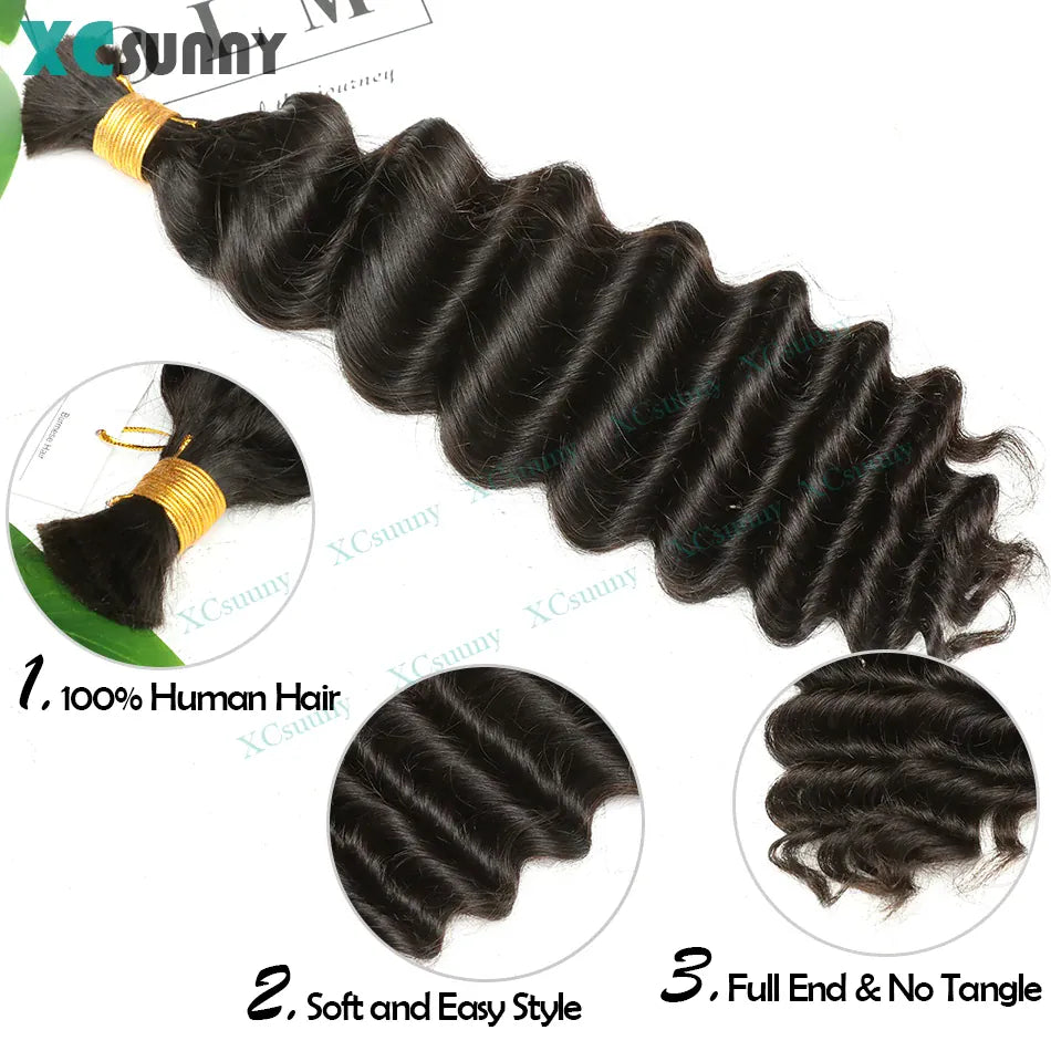 Bulk Human Hair For Braiding Deep Wave Bulk Hair For Boho Braids Double Drawn Bulk Human Hair Bundles Wholesale