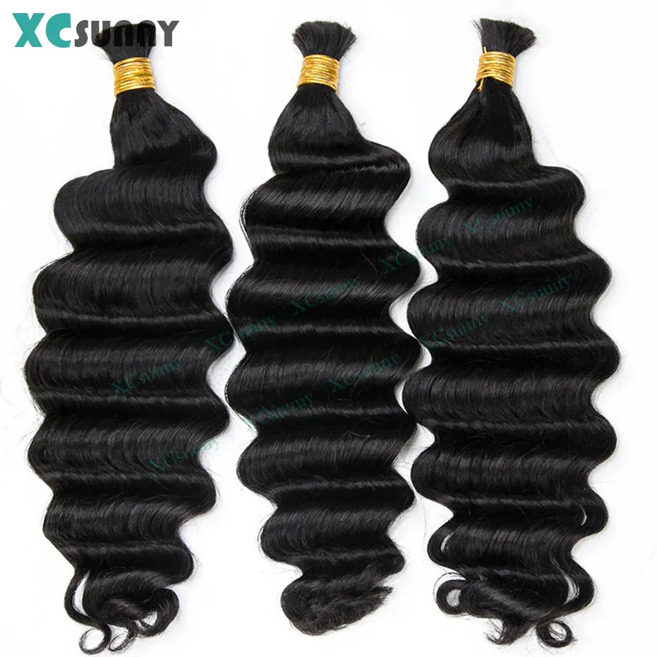 Bulk Human Hair For Braiding Deep Wave Bulk Hair For Boho Braids Double Drawn Bulk Human Hair Bundles Wholesale
