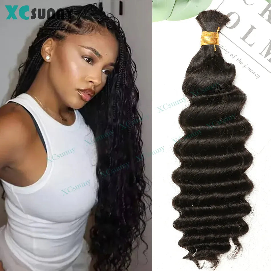 Bulk Human Hair For Braiding Deep Wave Bulk Hair For Boho Braids Double Drawn Bulk Human Hair Bundles Wholesale