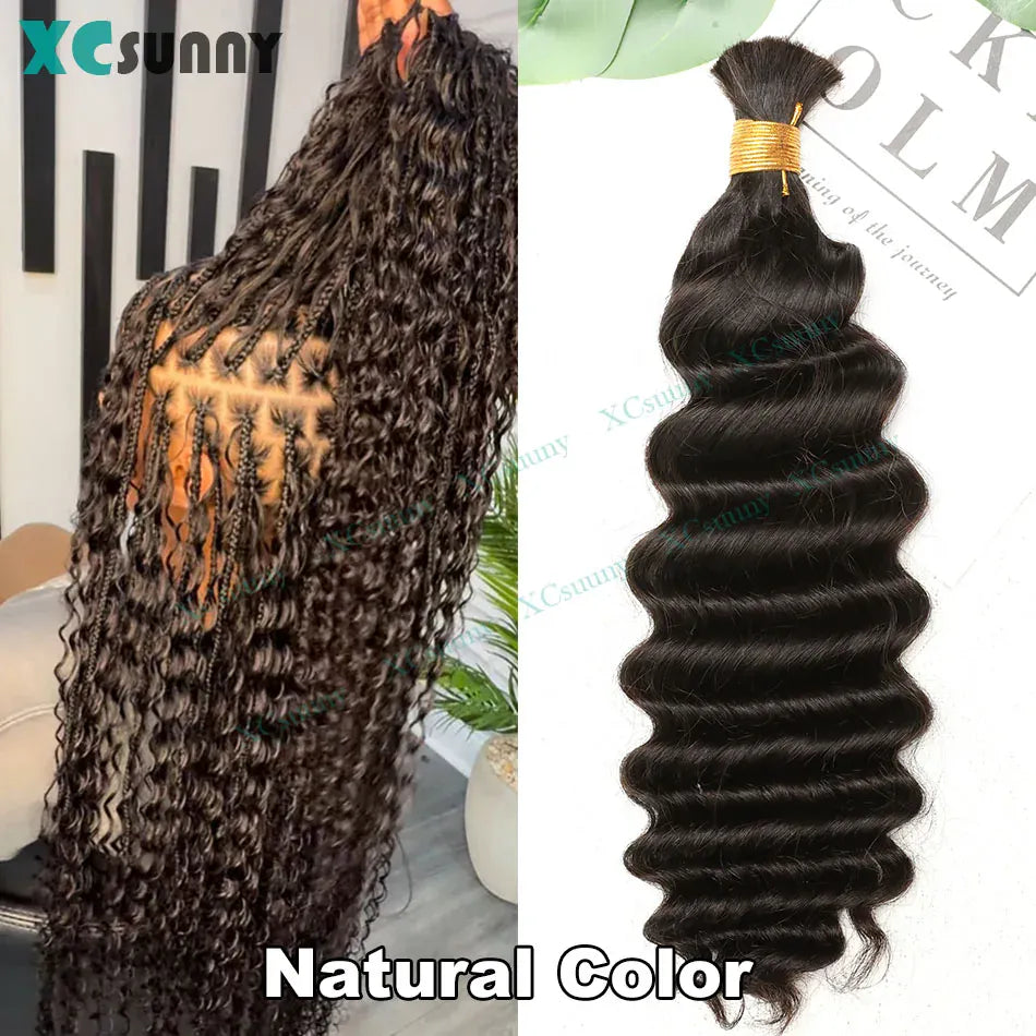 Bulk Human Hair For Braiding Deep Wave Bulk Hair For Boho Braids Double Drawn Bulk Human Hair Bundles Wholesale