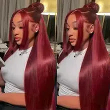 Burgundy 13x6 HD Lace Frontal Human Hair Wig Glueless Bone Straight Wig 13x4 Lace Front Wigs For Women 99J Colored 200 Density