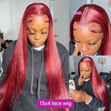 Burgundy 13x6 HD Lace Frontal Human Hair Wig Glueless Bone Straight Wig 13x4 Lace Front Wigs For Women 99J Colored 200 Density