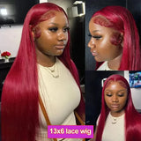 Burgundy 13x6 HD Lace Frontal Human Hair Wig Glueless Bone Straight Wig 13x4 Lace Front Wigs For Women 99J Colored 200 Density