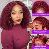 Burgundy Red #99J Short Bob Wig 13x4 HD Lace Front Wig 100% Human Hair Loose Deep Wave Bob Wigs Lace Wigs For Women 250% Density