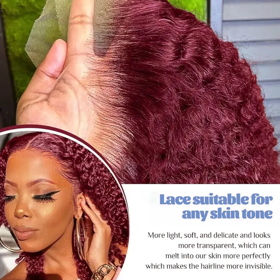 Burgundy Red #99J Short Bob Wig 13x4 HD Lace Front Wig 100% Human Hair Loose Deep Wave Bob Wigs Lace Wigs For Women 250% Density