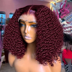 Burgundy Red #99J Short Bob Wig 13x4 HD Lace Front Wig 100% Human Hair Loose Deep Wave Bob Wigs Lace Wigs For Women 250% Density