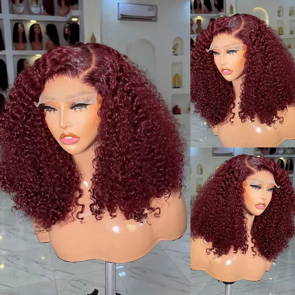 Burgundy Red #99J Short Bob Wig 13x4 HD Lace Front Wig 100% Human Hair Loose Deep Wave Bob Wigs Lace Wigs For Women 250% Density