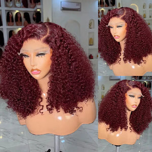 Burgundy Red #99J Short Bob Wig 13x4 HD Lace Front Wig 100% Human Hair Loose Deep Wave Bob Wigs Lace Wigs For Women 250% Density