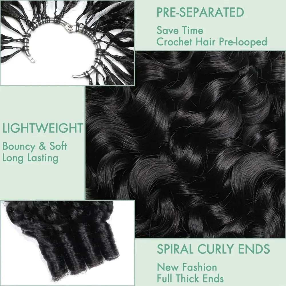 Burmese Curly Crochet Human Hair 26inch 300g Knotless Pre-Separated Feather Human Crochet Hair Lightweight Reusable Remy Hair Extensions With Spiral Curl for Women Natural Black Color