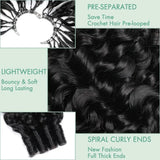 Burmese Curly Crochet Human Hair 26inch 300g Knotless Pre-Separated Feather Human Crochet Hair Lightweight Reusable Remy Hair Extensions With Spiral Curl for Women Natural Black Color