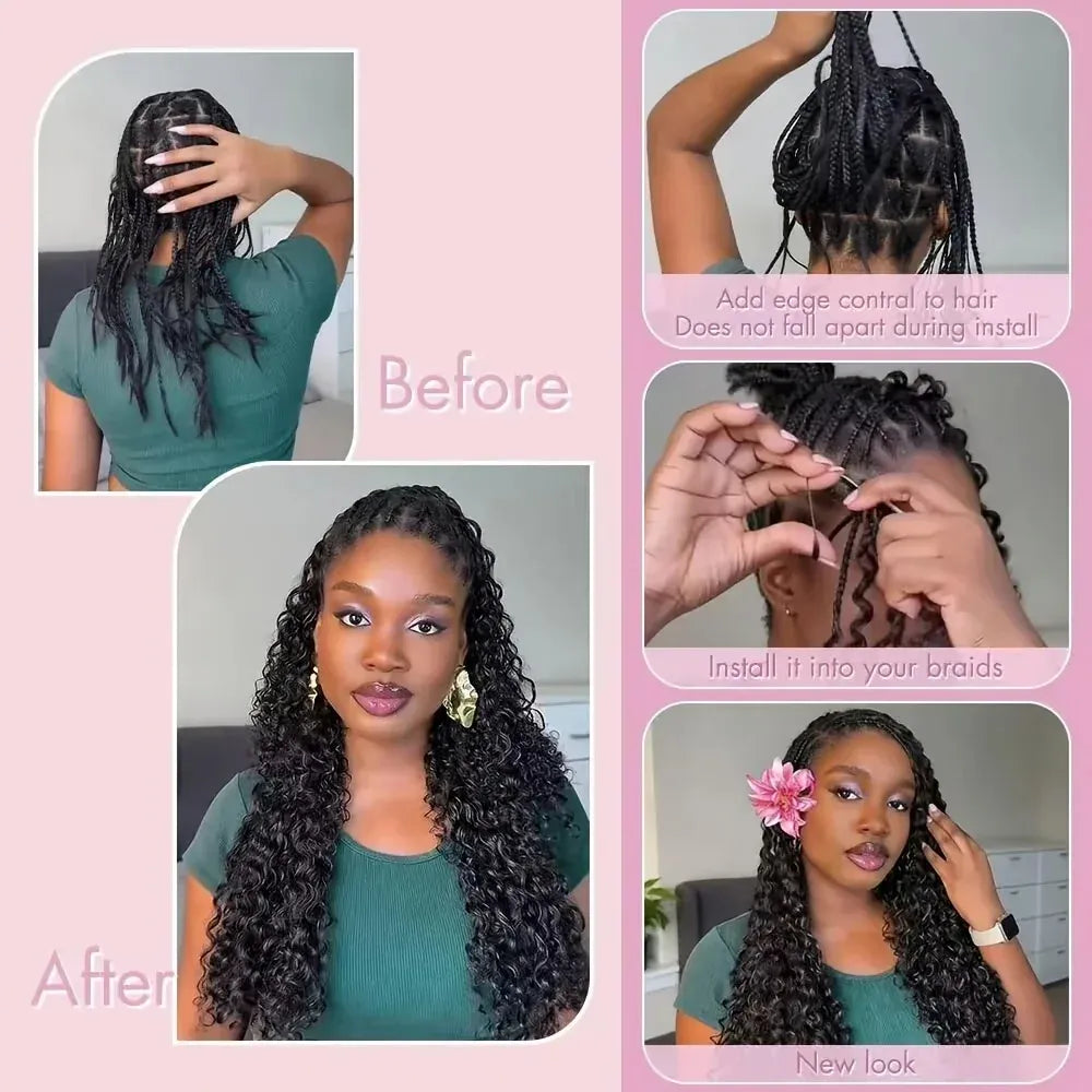 Burmese Curly Crochet Human Hair 26inch 300g Knotless Pre-Separated Feather Human Crochet Hair Lightweight Reusable Remy Hair Extensions With Spiral Curl for Women Natural Black Color
