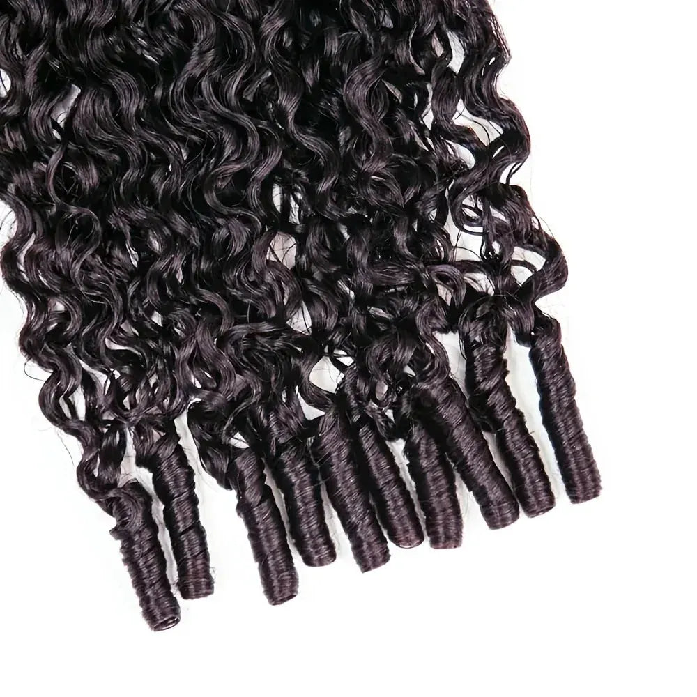 Burmese Curly Crochet Human Hair 26inch 300g Knotless Pre-Separated Feather Human Crochet Hair Lightweight Reusable Remy Hair Extensions With Spiral Curl for Women Natural Black Color