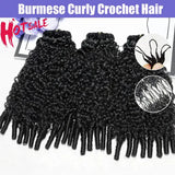 Burmese Curly Crochet Human Hair 26inch 300g Knotless Pre-Separated Feather Human Crochet Hair Lightweight Reusable Remy Hair Extensions With Spiral Curl for Women Natural Black Color