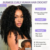 Burmese Curly Crochet Human Hair Braiding Invisible Feather-Line Burmese Curly Miracle Knots Braid Crochet Feather Human Hair