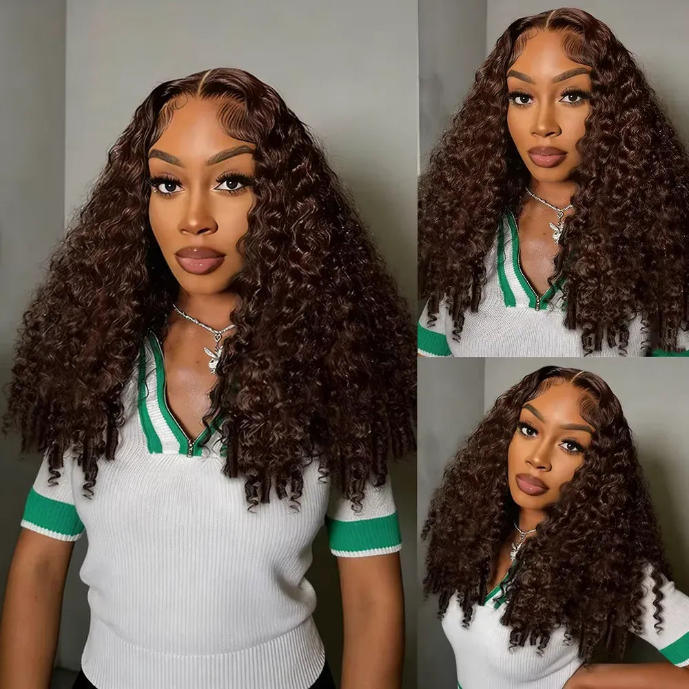 Burmese Curly Human Hair Wigs Suitable for Hair Lace Front with Transparent 13x4 Lace Base Pre-Plucked Baby Hair & Density #4 Colored Burmese Curly Wig for Look