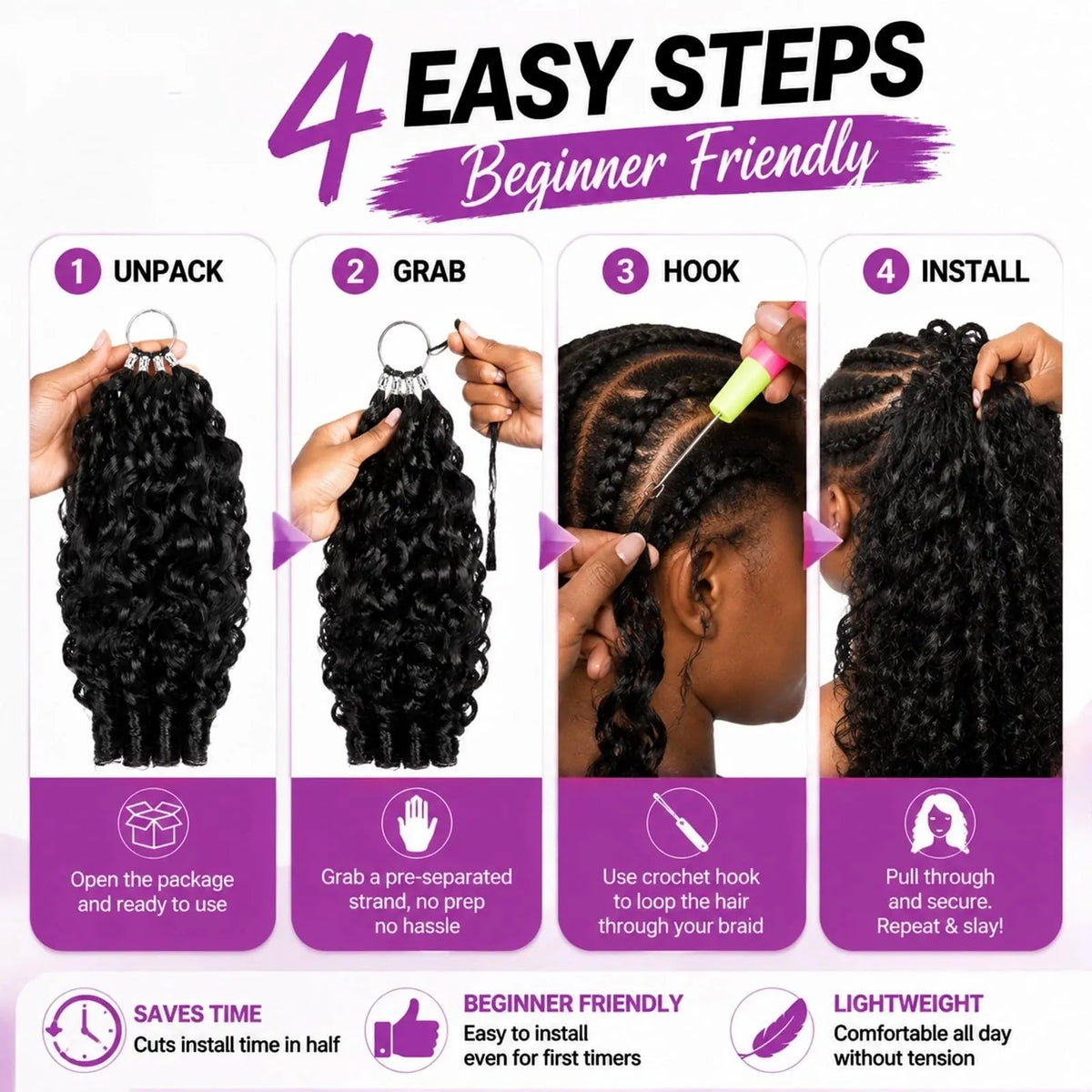 Burmese Curly Kinky Curly Miracle Knots Feather Crochet Human Hair Raw Hair Deep Wave Double Drawn Vietnamese Boho Braids Crochet Human Hair Bundles
