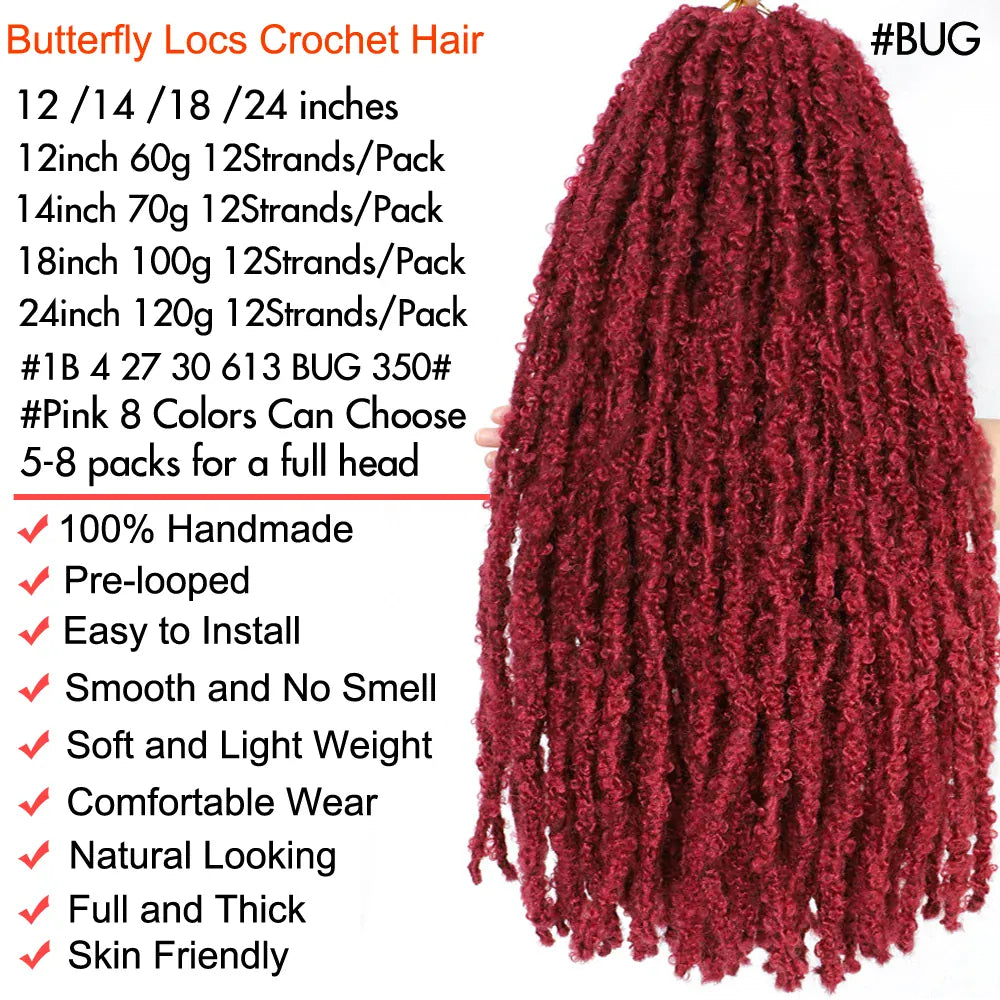 Butterfly Locs Crochet Hair Pre-Looped Natural Black Distressed Locs Crochet Braids New Styles Faux Locs  Briaiding Synthetic