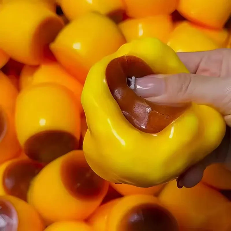Caramel pudding-themed crunchy squishy fidget toy from HSF Marketplace, designed for sensory stress relief and tactile squeezing.
