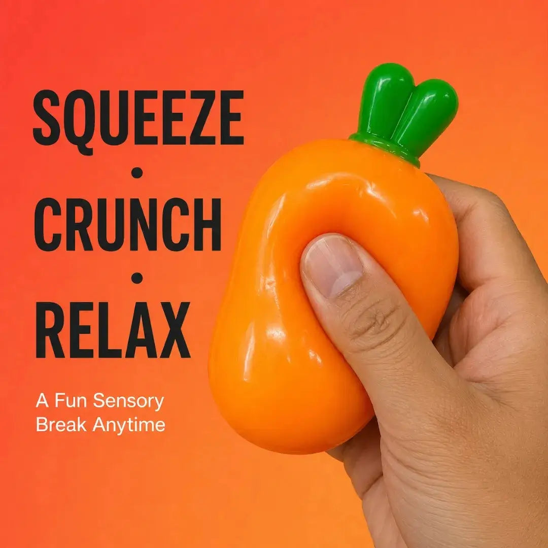Carrot Crunchy Sound Squishy Fidget Toy, Filled Sensory Squeeze Stress Relief Toy