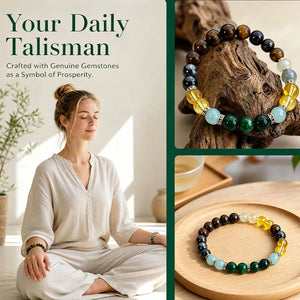 Chakra Balancing Bracelet - Tiger Eye, Green Aventurine & Citrine Healing Stones for Wealth & Positivity