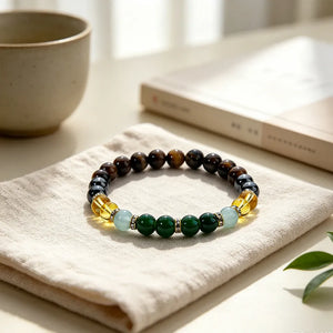 Chakra Balancing Bracelet - Tiger Eye, Green Aventurine & Citrine Healing Stones for Wealth & Positivity
