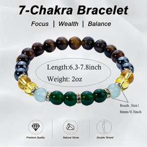 Chakra Balancing Bracelet - Tiger Eye, Green Aventurine & Citrine Healing Stones for Wealth & Positivity