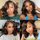 Chocolate Brown 13x4 Body Wave Bob Wig Human Hair Wigs 200 Density #4 Brown Blunt Cut Short Bob Lace Front Wigs Human Hair Short Glueless Wigs for Women