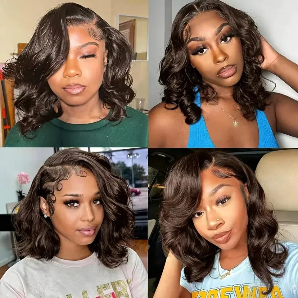 Chocolate Brown 13x4 Body Wave Bob Wig Human Hair Wigs 200 Density #4 Brown Blunt Cut Short Bob Lace Front Wigs Human Hair Short Glueless Wigs for Women
