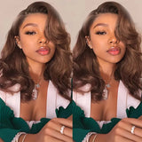 Chocolate Brown 13x4 Body Wave Bob Wig Human Hair Wigs 200 Density #4 Brown Blunt Cut Short Bob Lace Front Wigs Human Hair Short Glueless Wigs for Women