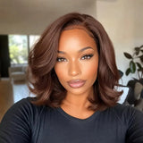 Chocolate Brown 13x4 Body Wave Bob Wig Human Hair Wigs 200 Density #4 Brown Blunt Cut Short Bob Lace Front Wigs Human Hair Short Glueless Wigs for Women
