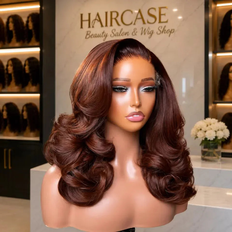 Chocolate Brown 13x4 Body Wave Bob Wig Human Hair Wigs 200 Density #4 Brown Blunt Cut Short Bob Lace Front Wigs Human Hair Short Glueless Wigs for Women