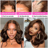 Chocolate Brown 13x4 Body Wave Bob Wig Human Hair Wigs 200 Density #4 Brown Blunt Cut Short Bob Lace Front Wigs Human Hair Short Glueless Wigs for Women